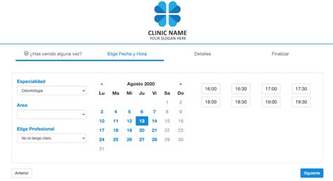 Formulario digital para la gestión de citas médicas con campos opcionales para fecha y hora