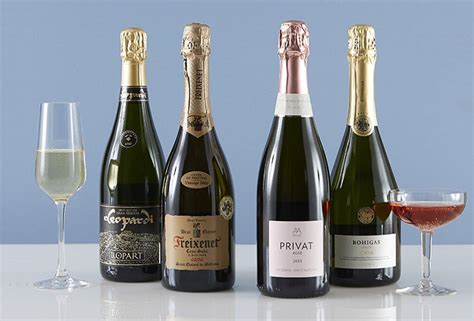 Cava bottles and glasses, cocktail ingredients