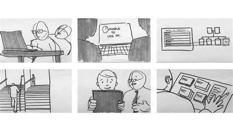 ejemplo de storyboard con bocetos simples de viñetas