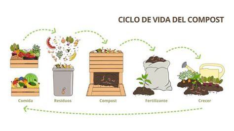 Infografía mostrando el proceso de creación de compost líquido con sus beneficios.