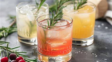 Colección de diferentes mocktails de granadina en vasos variados