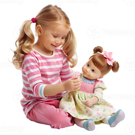 Niña jugando a cuidar a su muñeca con accesorios