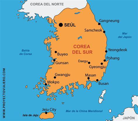 Mapa destacando Corea del Sur como país de origen