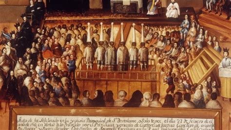 Grabado o ilustración histórica de un juicio de la Inquisición