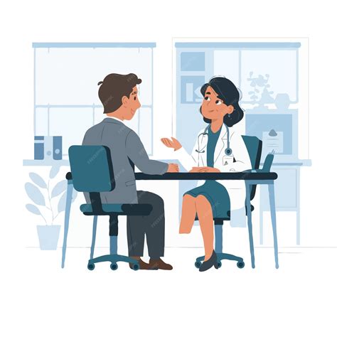 Ilustración: Paciente hablando con el personal médico en una consulta
