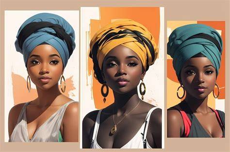 Ilustración histórica de mujeres negras con turbantes en la época colonial
