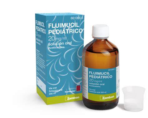 Envase de Fluimucil Pediátrico jarabe con vasito dosificador