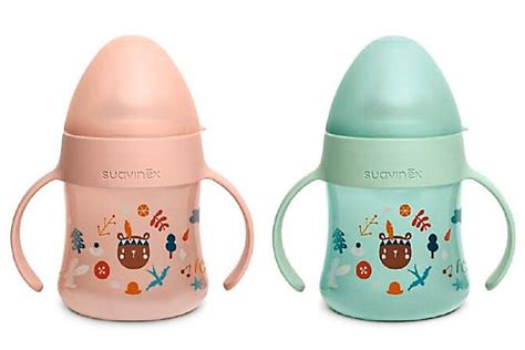 Foto de primer plano del vaso Suavinex con pajita y asas, mostrando los colores y el diseño