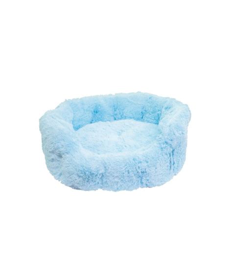 foto de una cuna redonda azul resistente al agua para perros