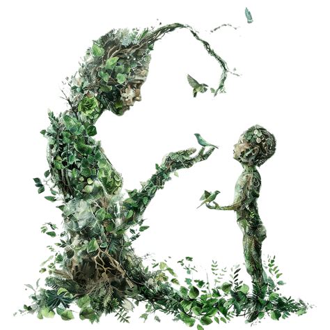 Ilustración artística que representa la conexión entre la naturaleza y los ciclos de crecimiento