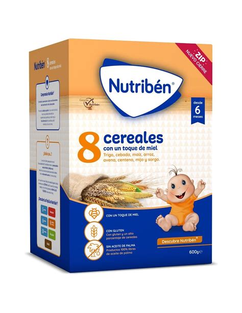 Envase de la papilla Nutribén 8 Cereales con sus ingredientes principales