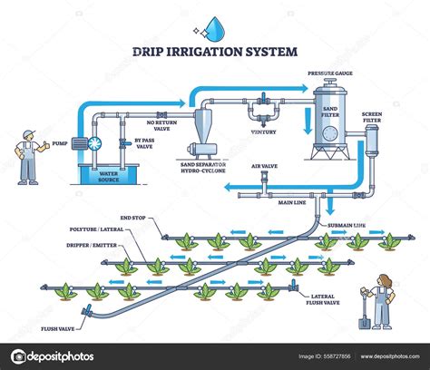 Diagrama de flujo de componentes de un sistema de riego por goteo