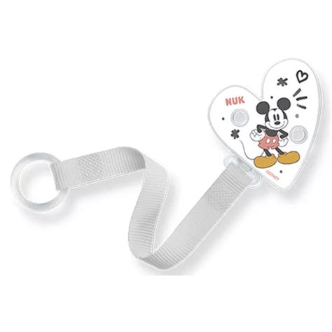 Foto de la cinta sujeta chupetes NUK Mickey Mouse en un fondo neutro