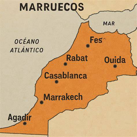 Mapa de Marruecos con principales ciudades turísticas marcadas