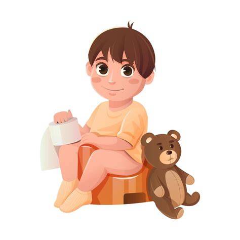 Ilustración de Barry el oso usando el orinal felizmente