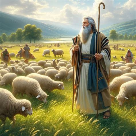 Representación de Moisés cuidando ovejas en el desierto de Madián.