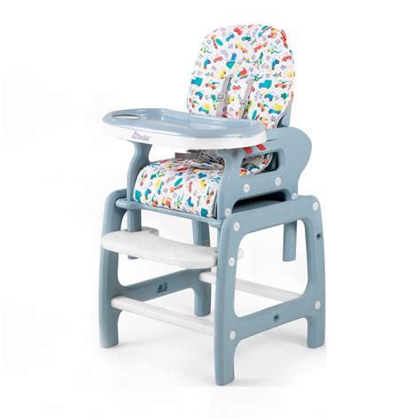 Silla alta de bebé con un plato de cereales y una cuchara