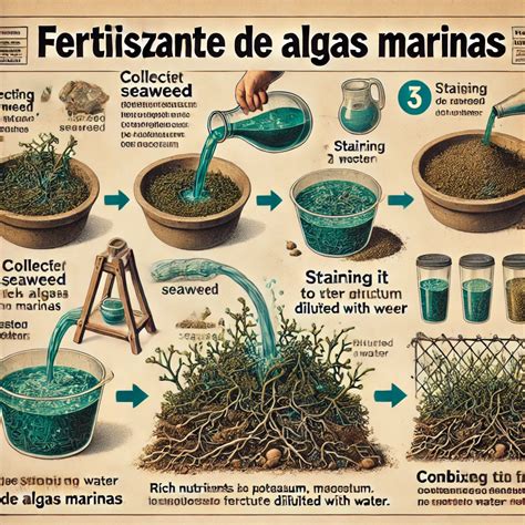 Infografía mostrando el proceso de extracción de algas marinas para fertilizantes.