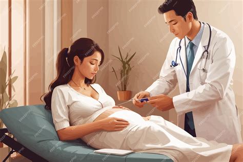 ilustración de una mujer embarazada consultando a un médico
