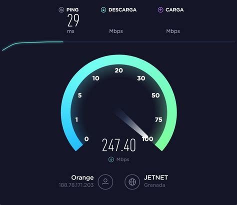 Captura de pantalla de una prueba de velocidad de Internet exitosa