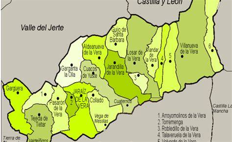 Mapa antiguo de la Comarca de la Vera con rutas históricas