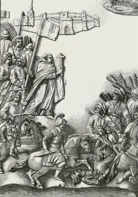 Ilustración de Simón de Montfort y los cruzados asediando una ciudad cátara