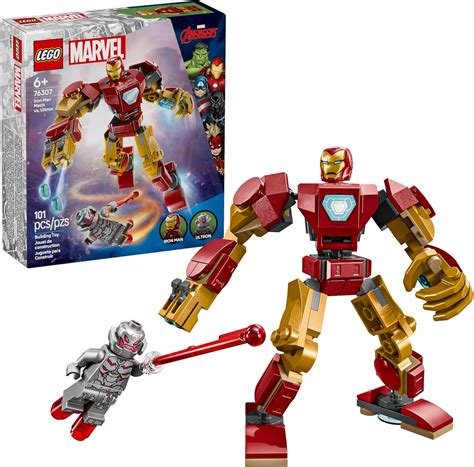 Foto de la armadura robótica de Iron Man LEGO articulada con minifigura
