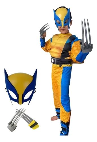 Ilustración conceptual de un niño usando el disfraz de Lobezno, mostrando el traje amarillo y azul con detalles negros y las garras.