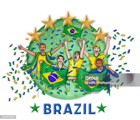 Ilustración de varios futbolistas brasileños celebrando un gol