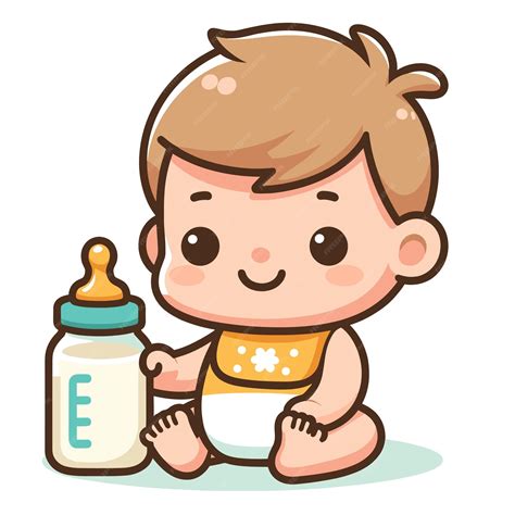 Ilustración de un bebé bebiendo de un biberón con fórmula.