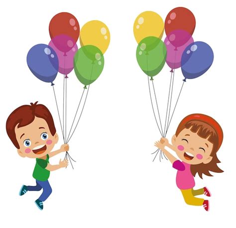 Ilustración de dos niños mellizos sonriendo con globos y adornos de fiesta.