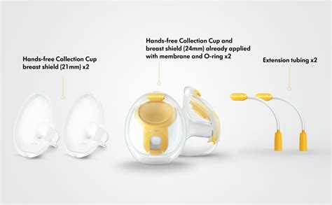 Diagrama mostrando las 3 partes de las copas de recogida Hands-Free de Medela y su montaje.