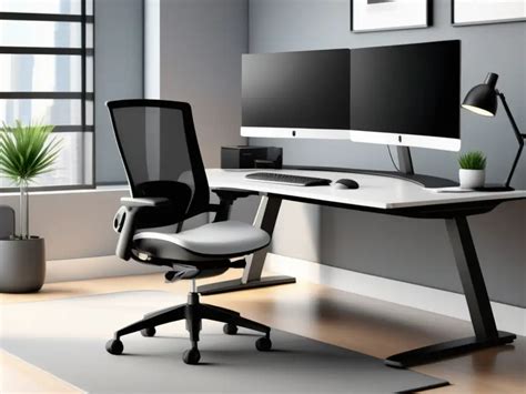 ejemplo de estación de trabajo ergonómica con escritorio ajustable y buena iluminación