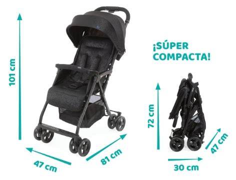 Tabla comparativa de dimensiones de la Chicco OHlalà (plegada y desplegada)