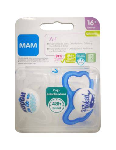 Ilustración mostrando el diseño del chupete MAM Air con sus amplios orificios de ventilación.