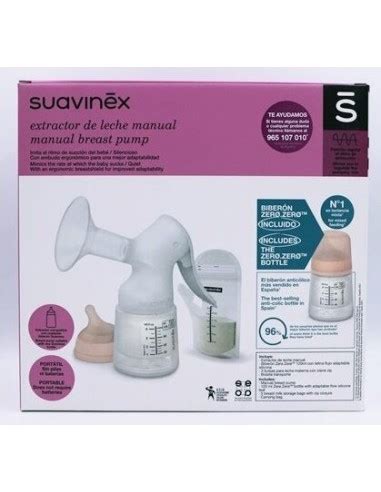 Imagen de un sacaleches manual Suavinex, destacando el embudo ergonómico.