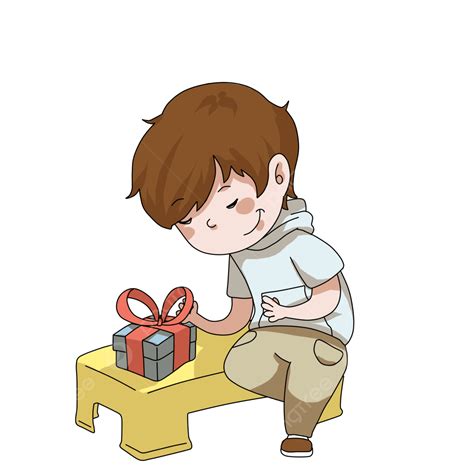 Ilustración de un joven recibiendo un regalo envuelto con un lazo.
