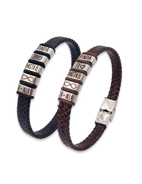 Ejemplos de regalos para chicos: camiseta personalizada, pulsera de cuero, gemelos.
