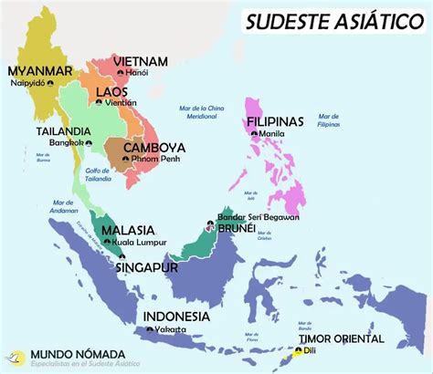Mapa de rutas familiares por el sudeste asiático con puntos de interés y servicios para bebés.