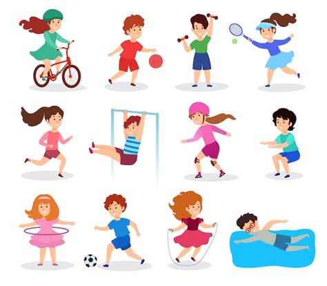 Ilustración que muestra a niños realizando diversas actividades físicas y deportivas