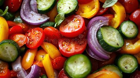 Corte de verduras frescas para ensalada: pepino, pimiento y cebolla