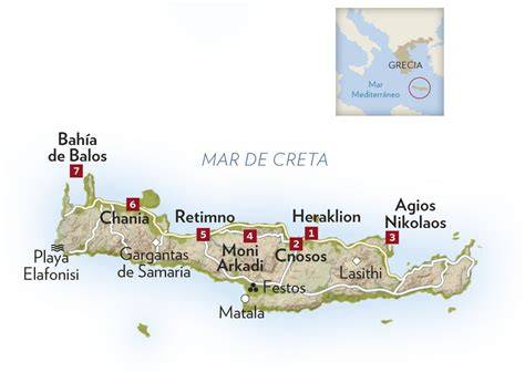 Mapa de Grecia con énfasis en la isla de Creta