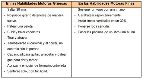 esquema comparativo de habilidades motoras finas y gruesas por edades