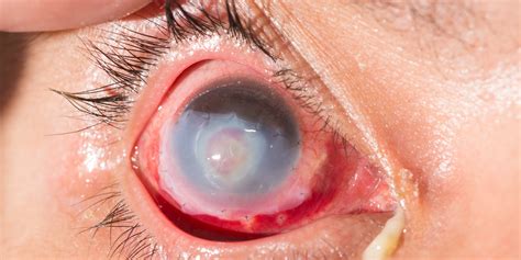 Fotografía de un paciente con una lesión ocular tratado con membrana amniótica