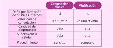 Infografía comparativa entre la vitrificación y la congelación convencional de gametos.