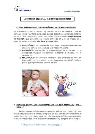 Esquema sobre las señales de preparación física y cognitiva para la retirada del pañal.