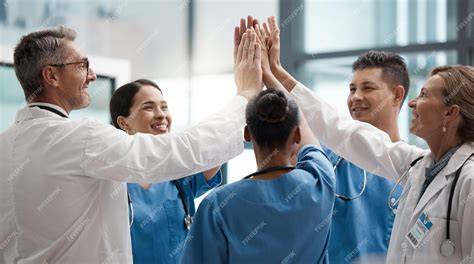 Equipo médico de una clínica de fertilidad interactuando con pacientes, mostrando cercanía y profesionalidad