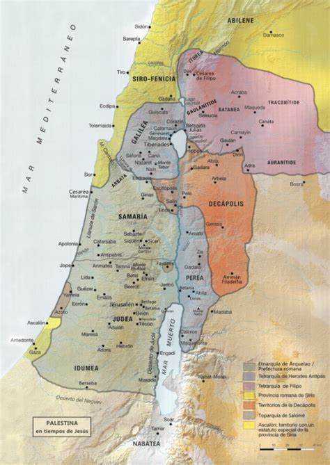 Mapa de la provincia romana de Siria y Judea en el siglo I d.C. con las ciudades de Nazaret y Belén