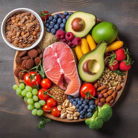 Foto de una variedad de alimentos saludables y una persona haciendo ejercicio moderado