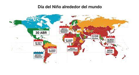 Mapa mundial destacando diferentes fechas del Día del Niño